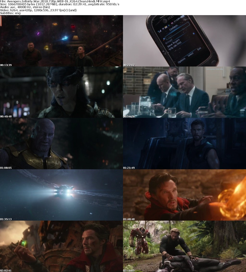 Avengers Infinity War (2018) 720p WEB-DL X264 Clean Hindi MFH