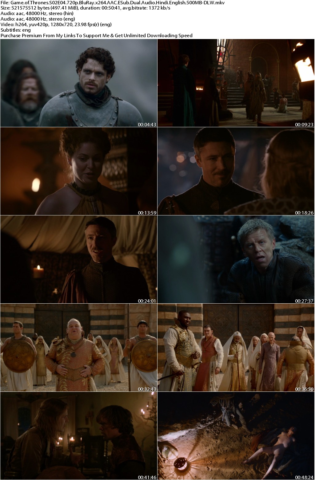 Game of Thrones S02E04 720p BluRay x264 AAC ESub Dual Audio Hindi English 500MB-DLW