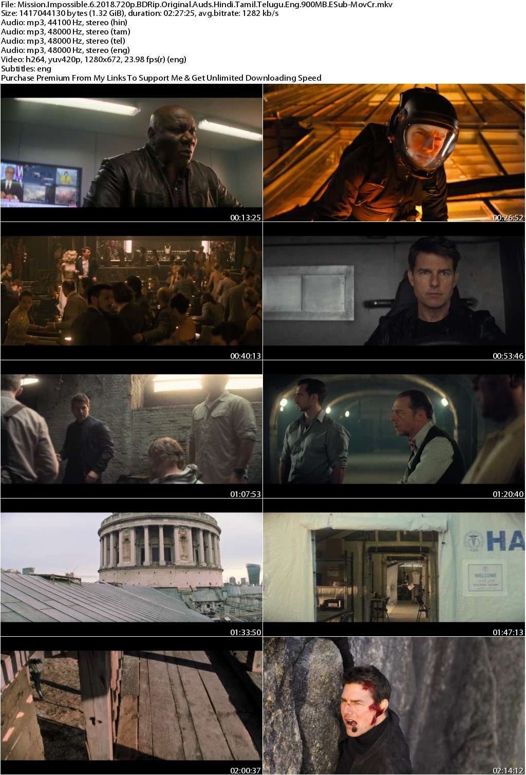 Mission Impossible Fallout (2018) 720p BDRip Original Auds Hindi Tamil Telugu Eng 1.3GB ESub-MovCr