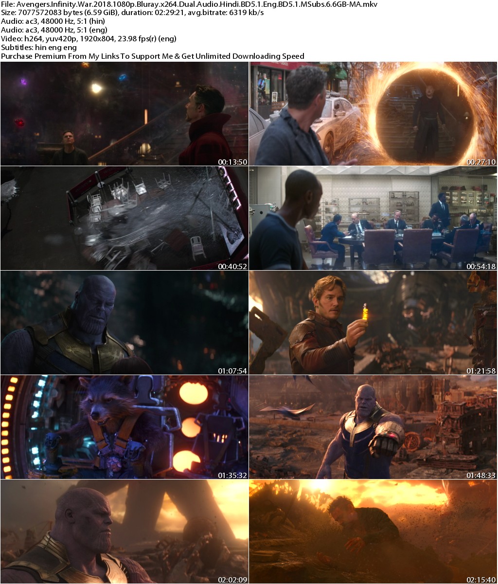 Avengers Infinity War (2018) 1080p Bluray x264 Dual Audio Hindi BD5.1 Eng BD5.1 MSubs 6.6GB-MA