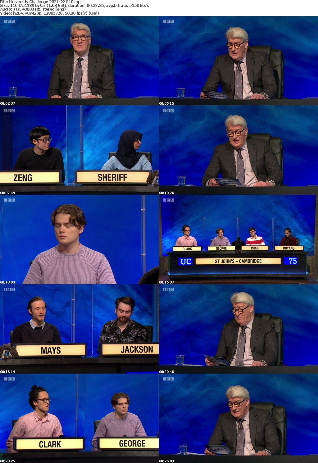 University Challenge 2021-22 E10 University Challenge 2021-22 E10 (1280x720p HD, 50fps, soft Eng subs)
