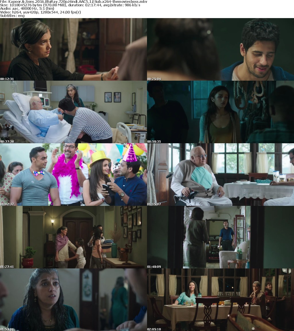 Kapoor amp; Sons 2016 BluRay 720p Hindi AAC5 1 ESub x264-themoviesboss